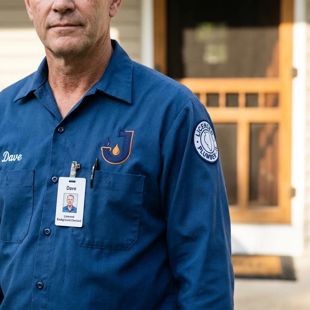 Licensed plumber showing ID badge in Danielsville, GA