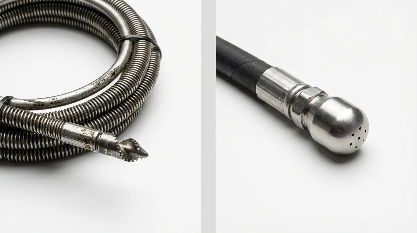Drain snake cable and hydro jetting nozzle used for drain cleaning in Danielsville, GA